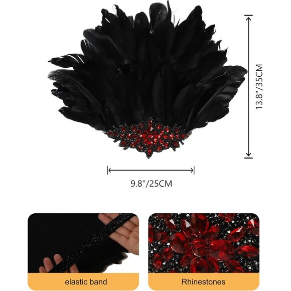 Women's Feather Headpiece Handmade Rhinestones Headband for Costume - Picture 3 of 8